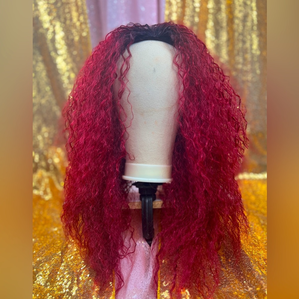 Red Velvet Ruby Rose Burgundy Synthetic Half Wig